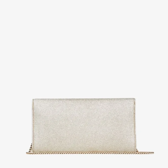 Pochette Emmie in platino con glitter polverosi