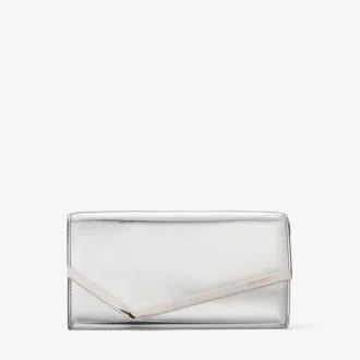 Pochette Emmie in tessuto argentato a specchio