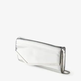 Pochette Emmie in tessuto argentato a specchio