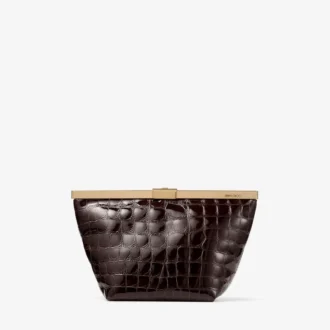 Pochette Ganache Sambuco in pelle goffrata lucida effetto coccodrillo