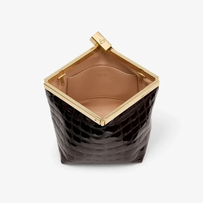 Pochette Ganache Sambuco in pelle goffrata lucida effetto coccodrillo Pochette Ganache Sambuco in pelle goffrata lucida effetto coccodrillo