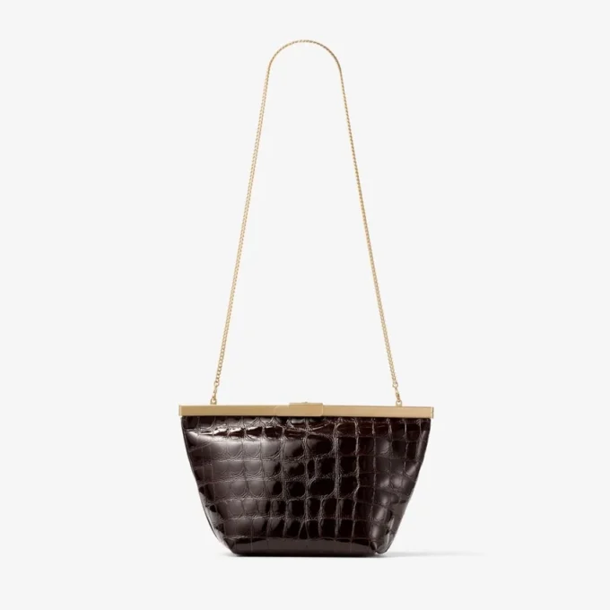 Pochette Ganache Sambuco in pelle goffrata lucida effetto coccodrillo Pochette Ganache Sambuco in pelle goffrata lucida effetto coccodrillo