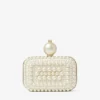 Pochette Micro Cloud in pelle scamosciata bianca con decorazioni in perle su tutta la superficie Pochette Micro Cloud in pelle scamosciata bianca con decorazioni in perle su tutta la superficie