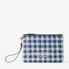 Pochette piatta con cerniera in rafia a quadretti blu navy ed ecru Pochette piatta con cerniera in rafia a quadretti blu navy ed ecru