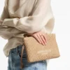 Pochette piatta con cerniera Pochette con cerniera in rafia naturale e color latte Pochette piatta con cerniera Pochette con cerniera in rafia naturale e color latte
