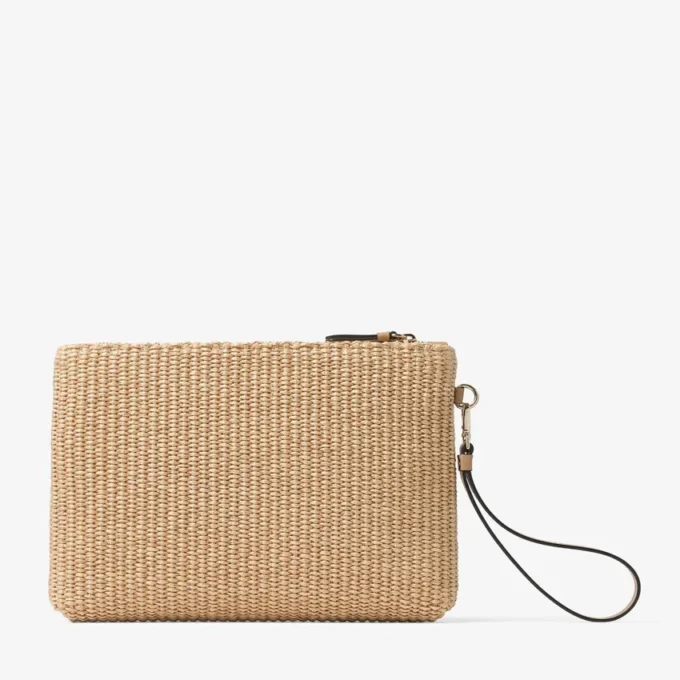 Pochette piatta con cerniera Pochette con cerniera in rafia naturale e color latte Pochette piatta con cerniera Pochette con cerniera in rafia naturale e color latte