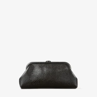 Pochette Skylar in pelle nera lucida con stampa serpente e chiusura quadrata JC