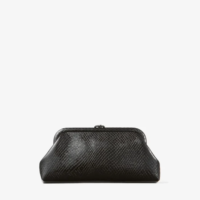 Pochette Skylar in pelle nera lucida con stampa serpente e chiusura quadrata JC Pochette Skylar in pelle nera lucida con stampa serpente e chiusura quadrata JC