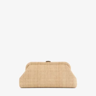 Pochette Skylar in raffia naturale fine con chiusura Jc quadrata