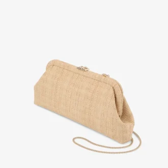 Pochette Skylar in raffia naturale fine con chiusura Jc quadrata