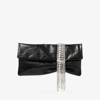 Pochette Zandra in pelle metallizzata nera vintage Pochette Zandra in pelle metallizzata nera vintage