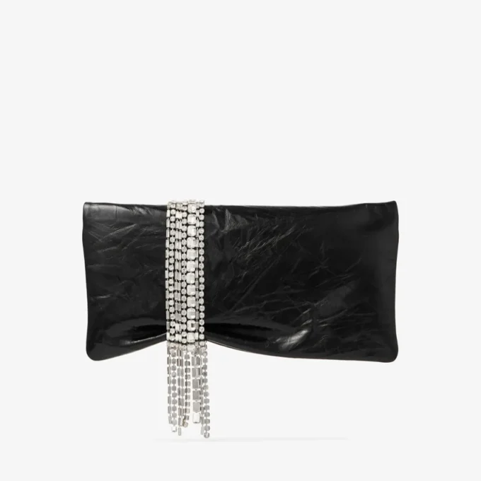 Pochette Zandra in pelle metallizzata nera vintage Pochette Zandra in pelle metallizzata nera vintage