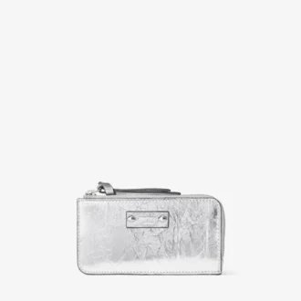Portacarte Lise in pelle metallizzata vintage con cerniera