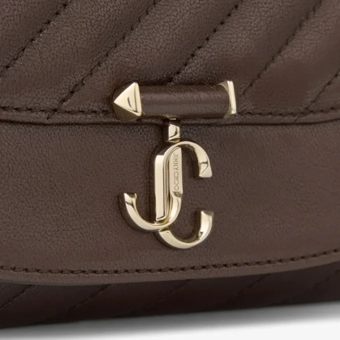 Portafoglio Curve con catena Portafoglio in pelle Biker trapuntata color cioccolato con catena