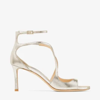 Sandali Azia 75 in pelle glitterata color champagne