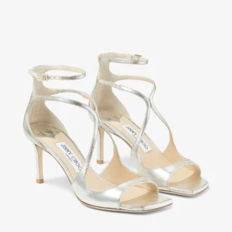 Sandali Azia 75 in pelle glitterata color champagne