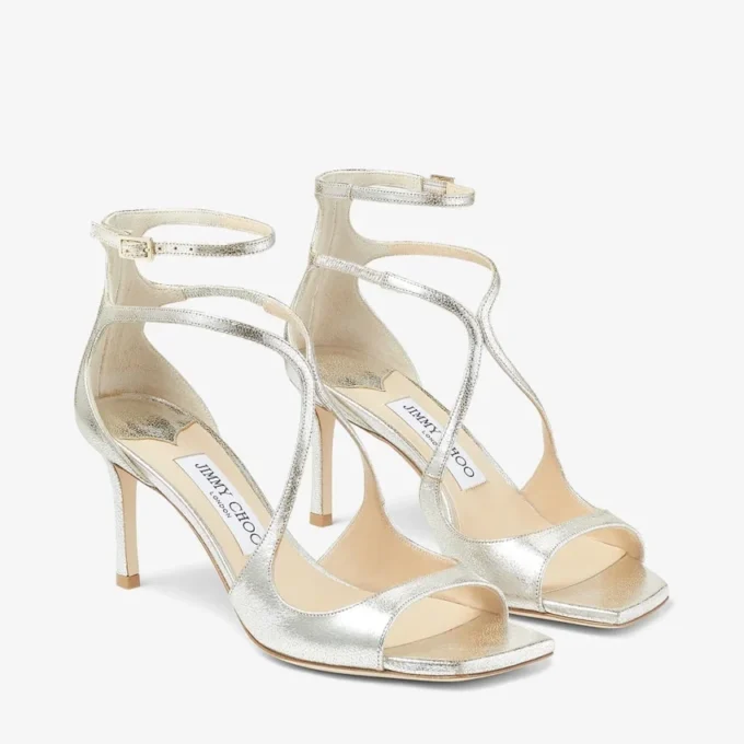 Sandali Azia 75 in pelle glitterata color champagne