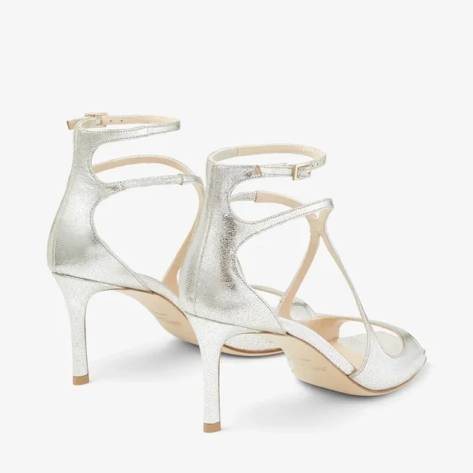 Sandali Azia 75 in pelle glitterata color champagne