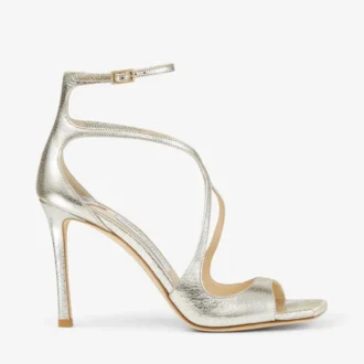 Sandali Azia 95 in pelle glitterata color champagne
