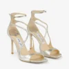 Sandali Azia 95 in pelle glitterata color champagne