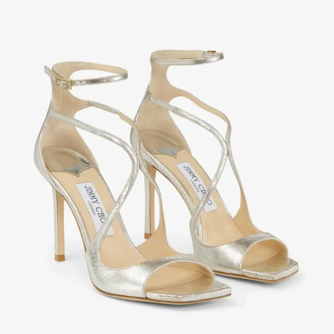 Sandali Azia 95 in pelle glitterata color champagne