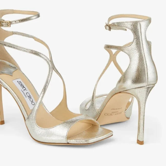 Sandali Azia 95 in pelle glitterata color champagne