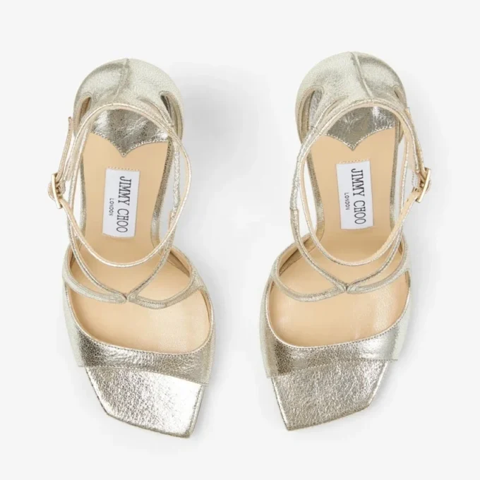 Sandali Azia 95 in pelle glitterata color champagne