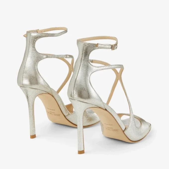 Sandali Azia 95 in pelle glitterata color champagne