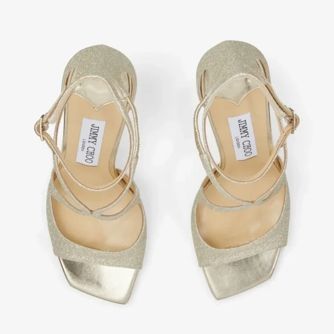 Sandali Azia 95 in platino ghiaccio con glitter polverosi