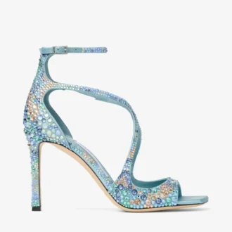 Sandali Azia 95 Sky Mix in raso con decorazioni multi-cristallo