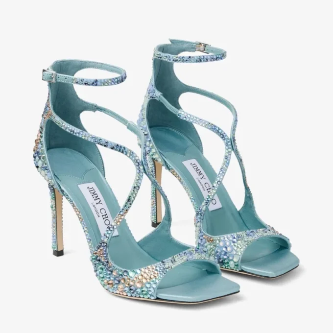 Sandali Azia 95 Sky Mix in raso con decorazioni multi-cristallo