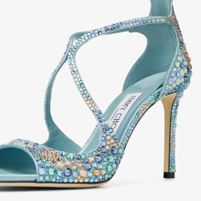 Sandali Azia 95 Sky Mix in raso con decorazioni multi-cristallo
