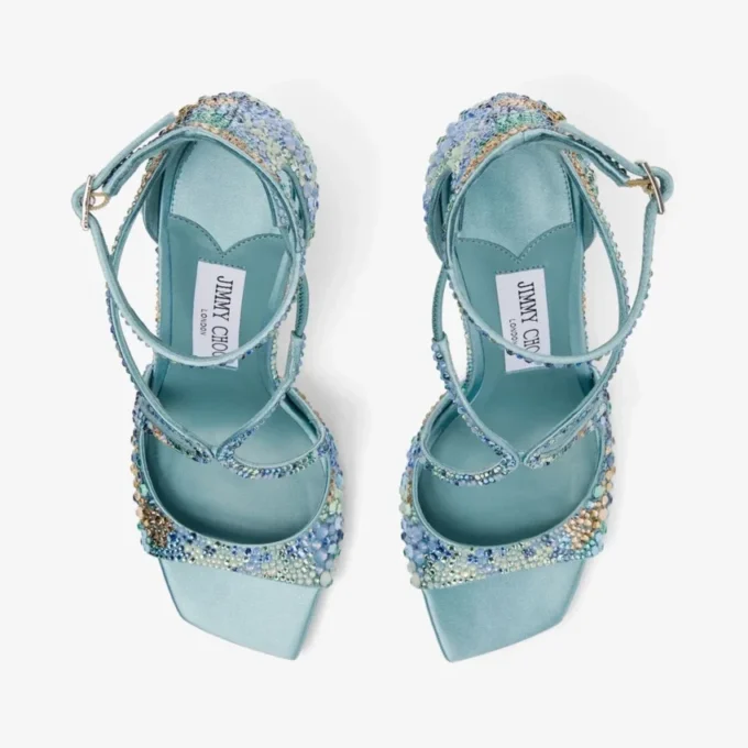 Sandali Azia 95 Sky Mix in raso con decorazioni multi-cristallo