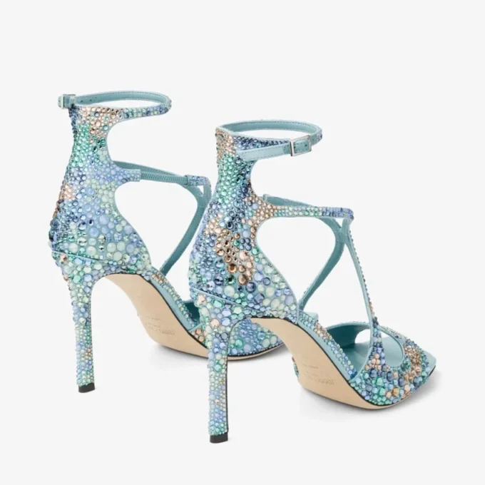 Sandali Azia 95 Sky Mix in raso con decorazioni multi-cristallo