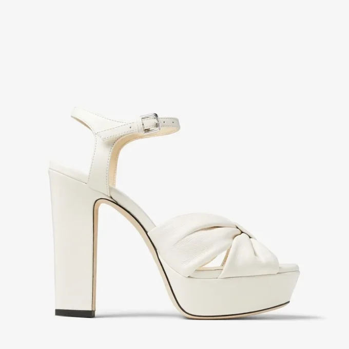 Sandali con plateau Heloise 120 in pelle nappa color latte