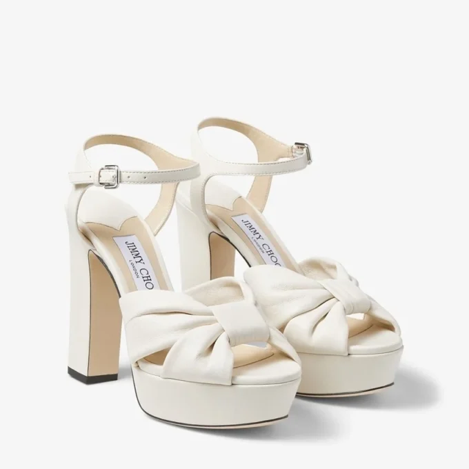 Sandali con plateau Heloise 120 in pelle nappa color latte