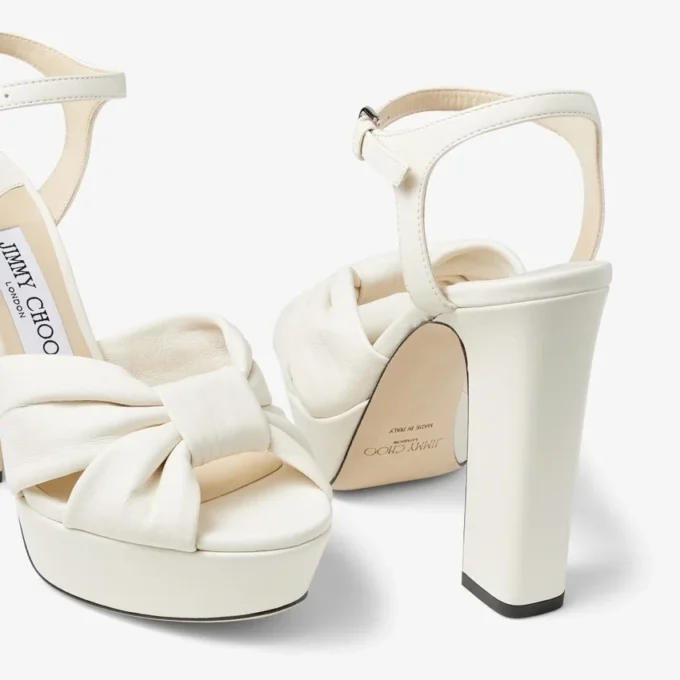Sandali con plateau Heloise 120 in pelle nappa color latte