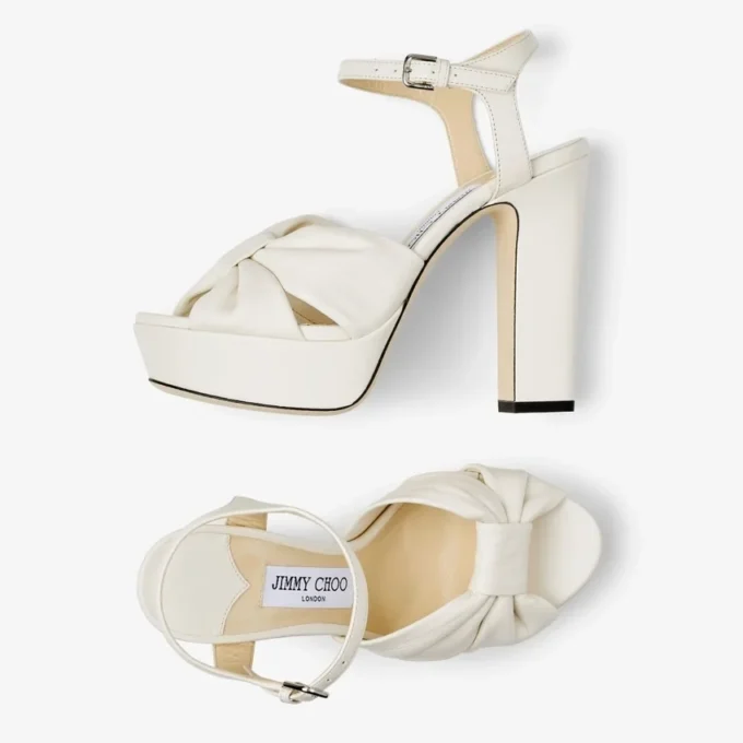 Sandali con plateau Heloise 120 in pelle nappa color latte