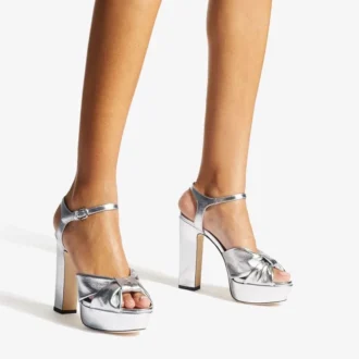 Sandali con plateau Heloise 120 in pelle nappa metallizzata argento