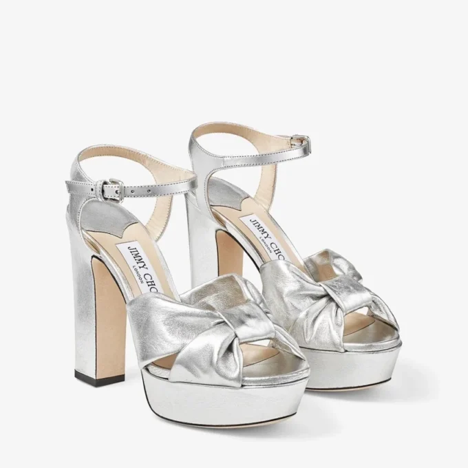 Sandali con plateau Heloise 120 in pelle nappa metallizzata argento
