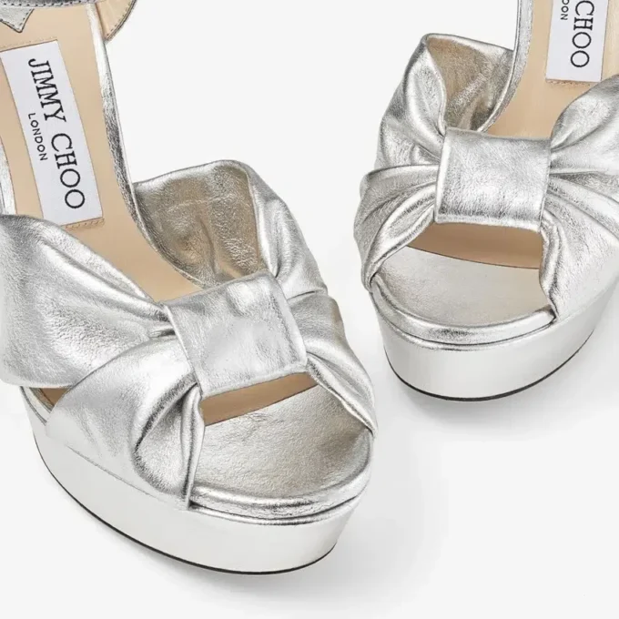 Sandali con plateau Heloise 120 in pelle nappa metallizzata argento