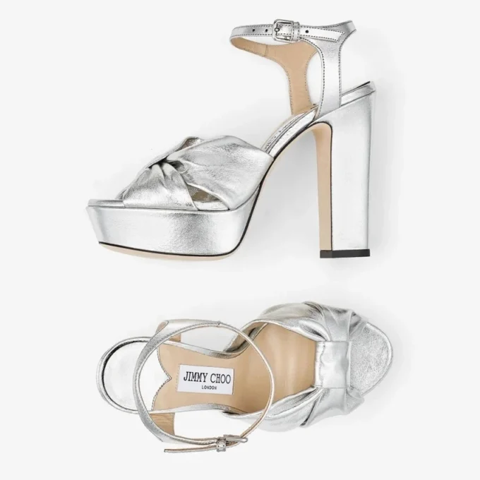 Sandali con plateau Heloise 120 in pelle nappa metallizzata argento