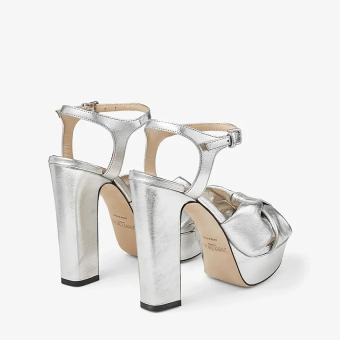 Sandali con plateau Heloise 120 in pelle nappa metallizzata argento