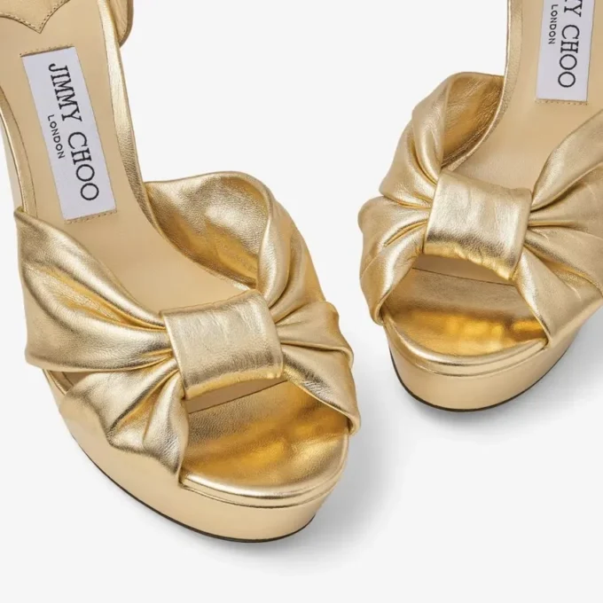 Sandali con plateau Heloise 120 in pelle nappa metallizzata dorata