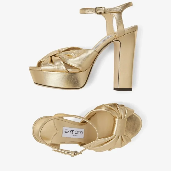 Sandali con plateau Heloise 120 in pelle nappa metallizzata dorata