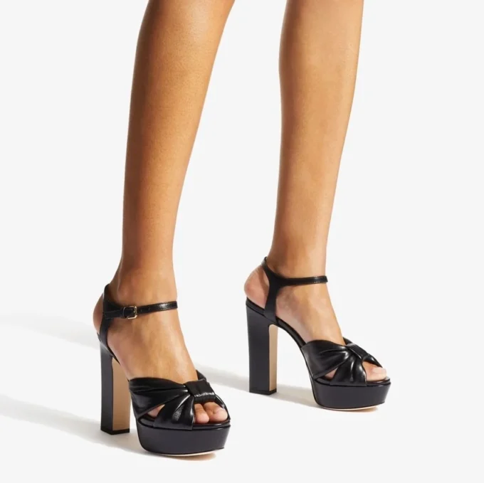 Sandali con plateau Heloise 120 in pelle nappa nera