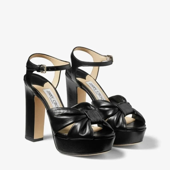 Sandali con plateau Heloise 120 in pelle nappa nera