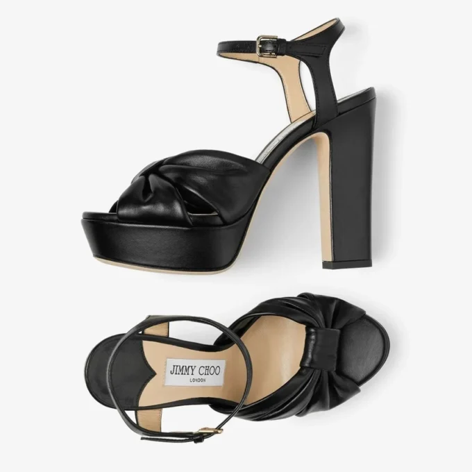 Sandali con plateau Heloise 120 in pelle nappa nera
