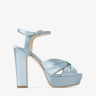 Sandali con plateau Heloise 120 in raso blu ghiaccio
