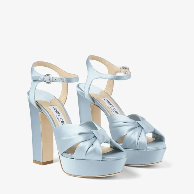Sandali con plateau Heloise 120 in raso blu ghiaccio